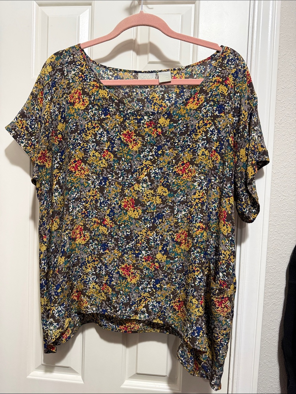 Anthropologie Navy Floral Short-Sleeve Scoop Neck Tee